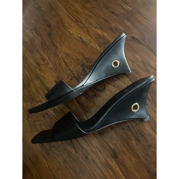 Anthropologie JEFFREY CAMPBELL Black Mule Sandal w Grommets Size 7.5 Slide Shoe - Picture 4 of 7